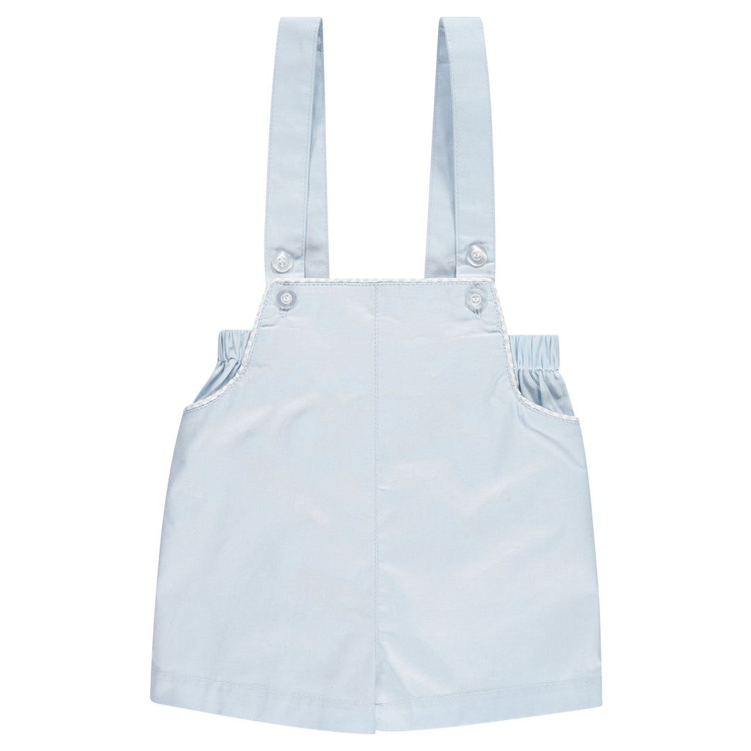 30966-Checked Trim Overalls -French Blue