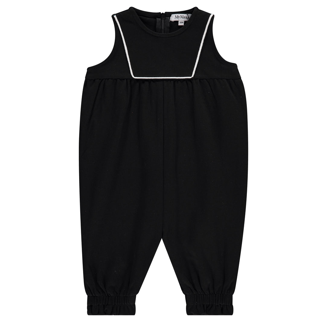 31013-Ribbon Trim Romper-Black/White