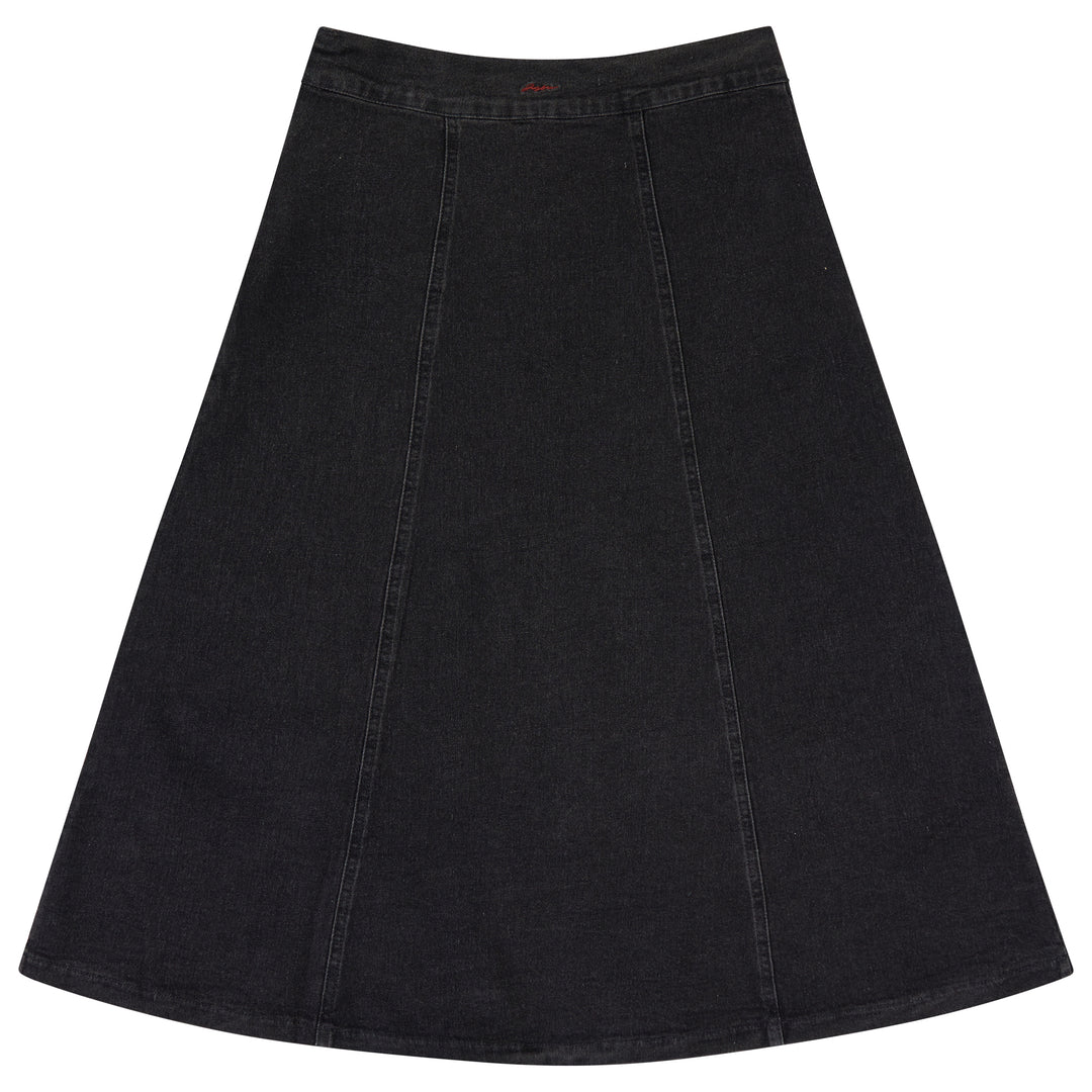 31027 Denim Paneled Midi Skirt - Smoke Denim
