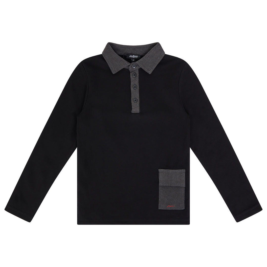 31029 Denim Paneled Polo - Smoke Denim