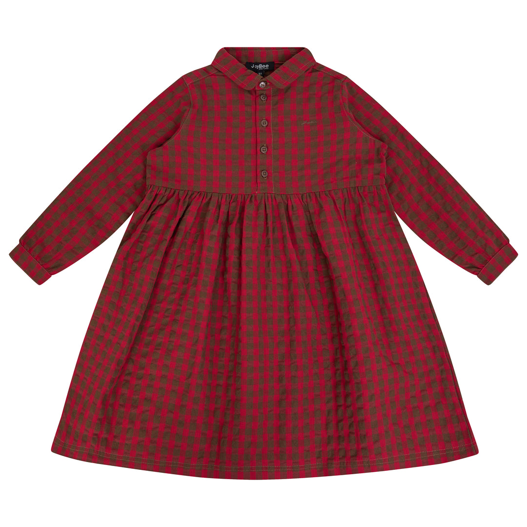 31065 Checkered Shirtdress - Chestnut/Berry