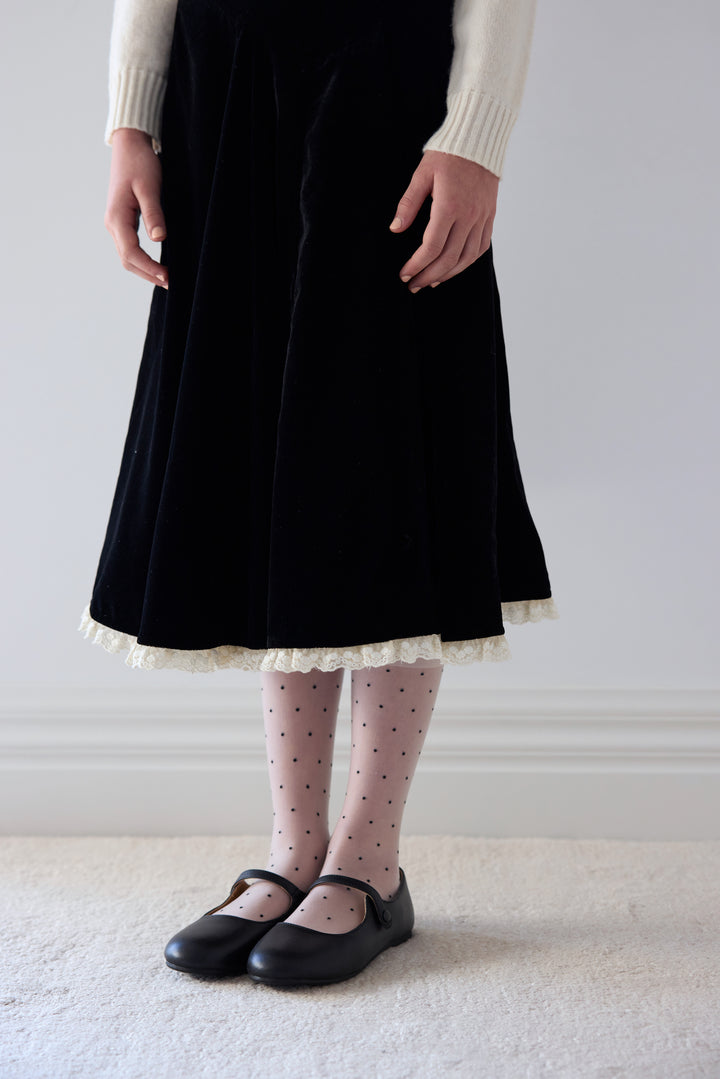3145 Peep Lace Hem Velvet Skirt - Black/ Cream Lace