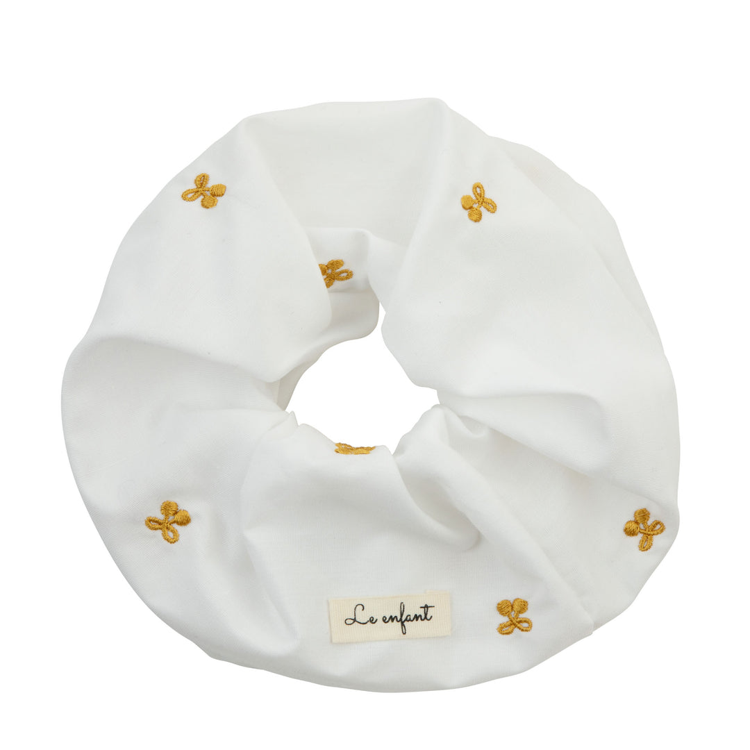 25S-Cherry embroidered scrunchie-White