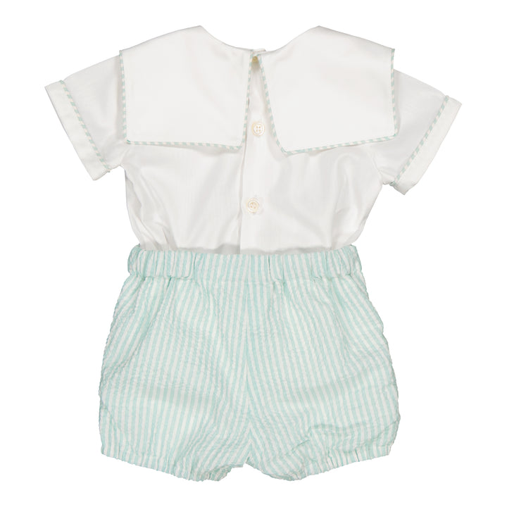 34094-ROBINSON SHIRT/BLOOMER SET-White Pollin/Mint Linen