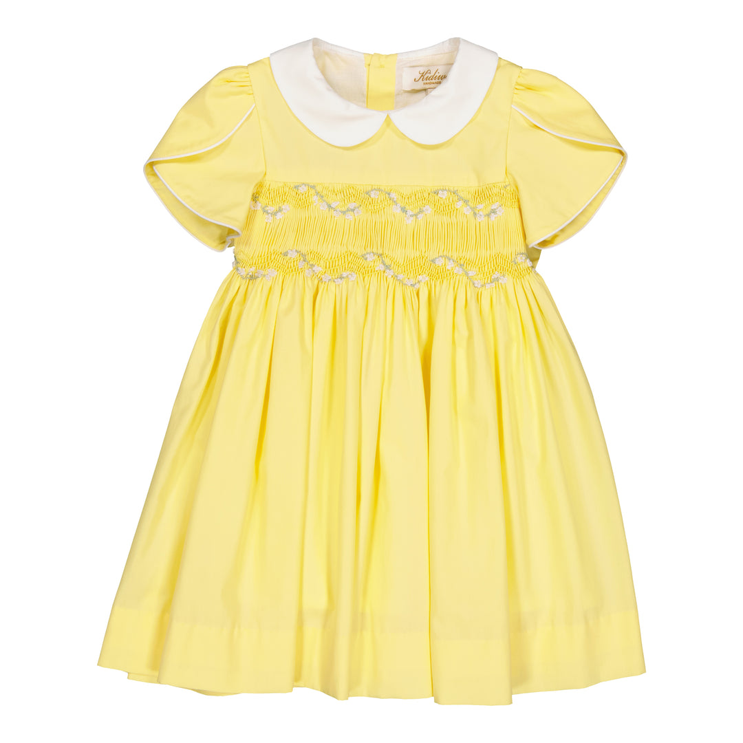 34151-CLEMENCE SMOCKED DRESS-Yellow Polpin