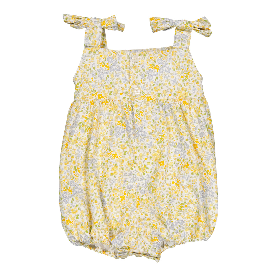 34172-FRANCINE SMOCKED GIRL ROMPER-Ditsy Yellow/Blue Print