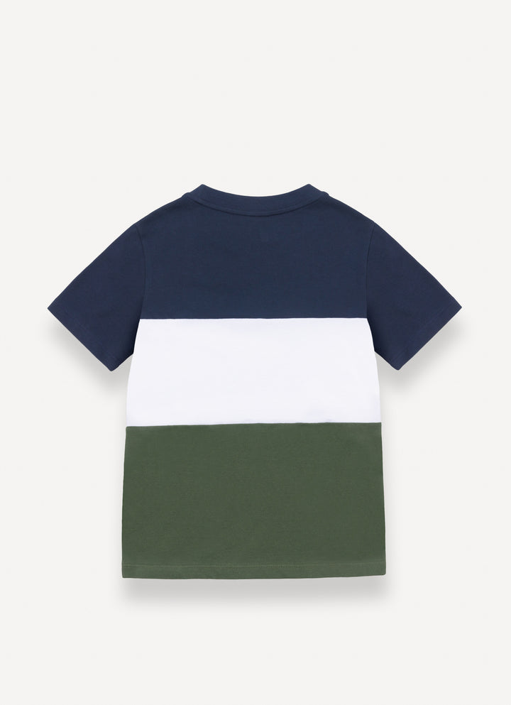 3519 COLOR BLOCK CREW NECK PIQUET SHIRT - NAVY BLUE WHITE JEEP