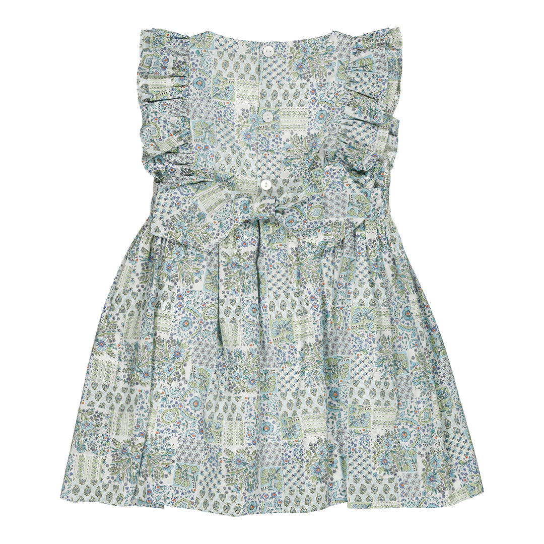 36011-TI339 DRESSES - BLUE PATCHWORK PRINT