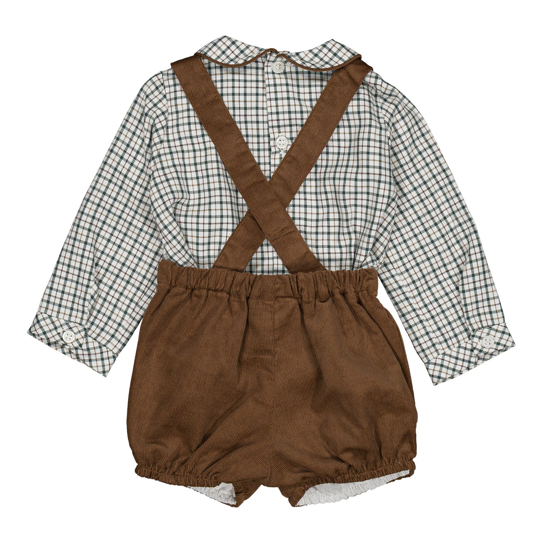 37093 AYMERIC & JACQUES BABY BOY SET - FOREST GREEN CHECKS & HAZELNUT BROWN CORDUROY
