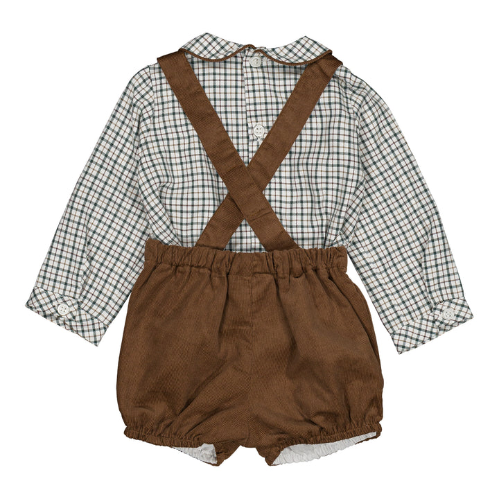 37093 AYMERIC & JACQUES BABY BOY SET - FOREST GREEN CHECKS & HAZELNUT BROWN CORDUROY