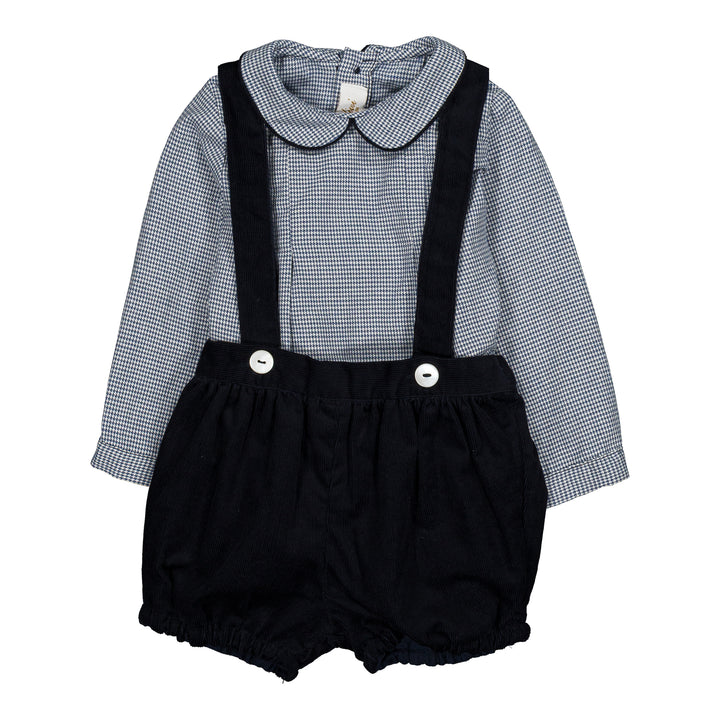37262 AYMERIC & JACQUES BABY BOY SET - BLUE-GREY TARTAN & NAVY CORDUROY