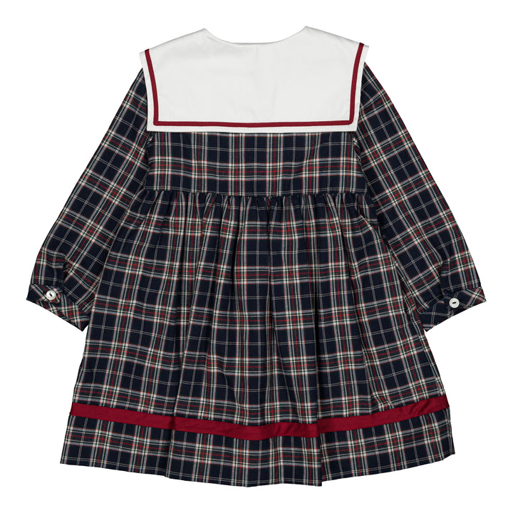 37271 PAOLA GIRL DRESS - NAVY BLUE AND RED BURGUNDY TARTAN