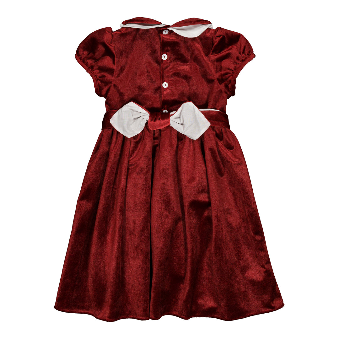 37311 MATHILDE SMOCKED GIRL DRESS - BURGUNDY VELVET