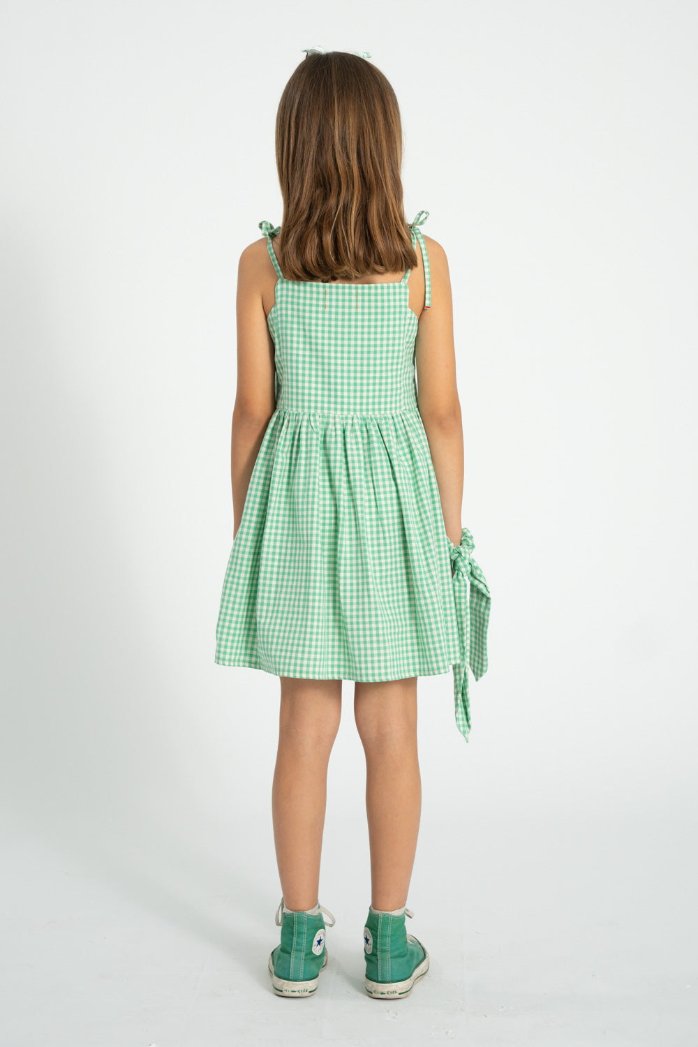 SS26.MN2610A-SHORT DRESS - GREEN ECRU CHECKERED