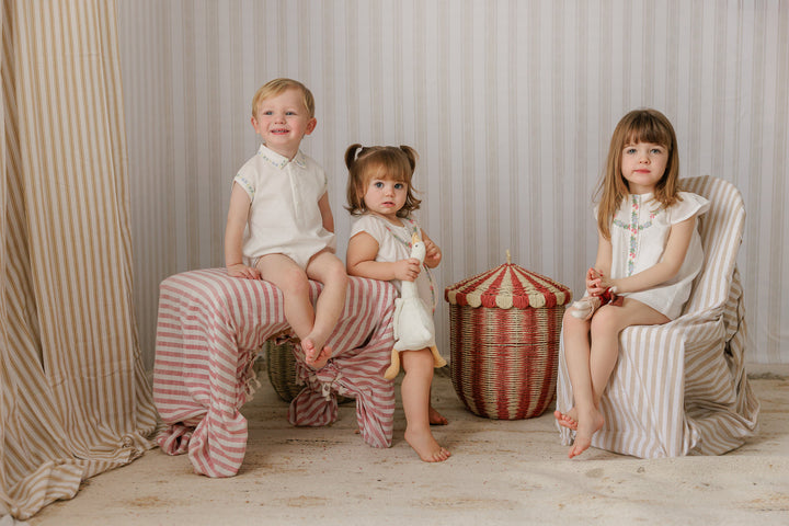 P7310 CROSSED STITCHED EMBROIDERED LINEN DRESS-WHITE