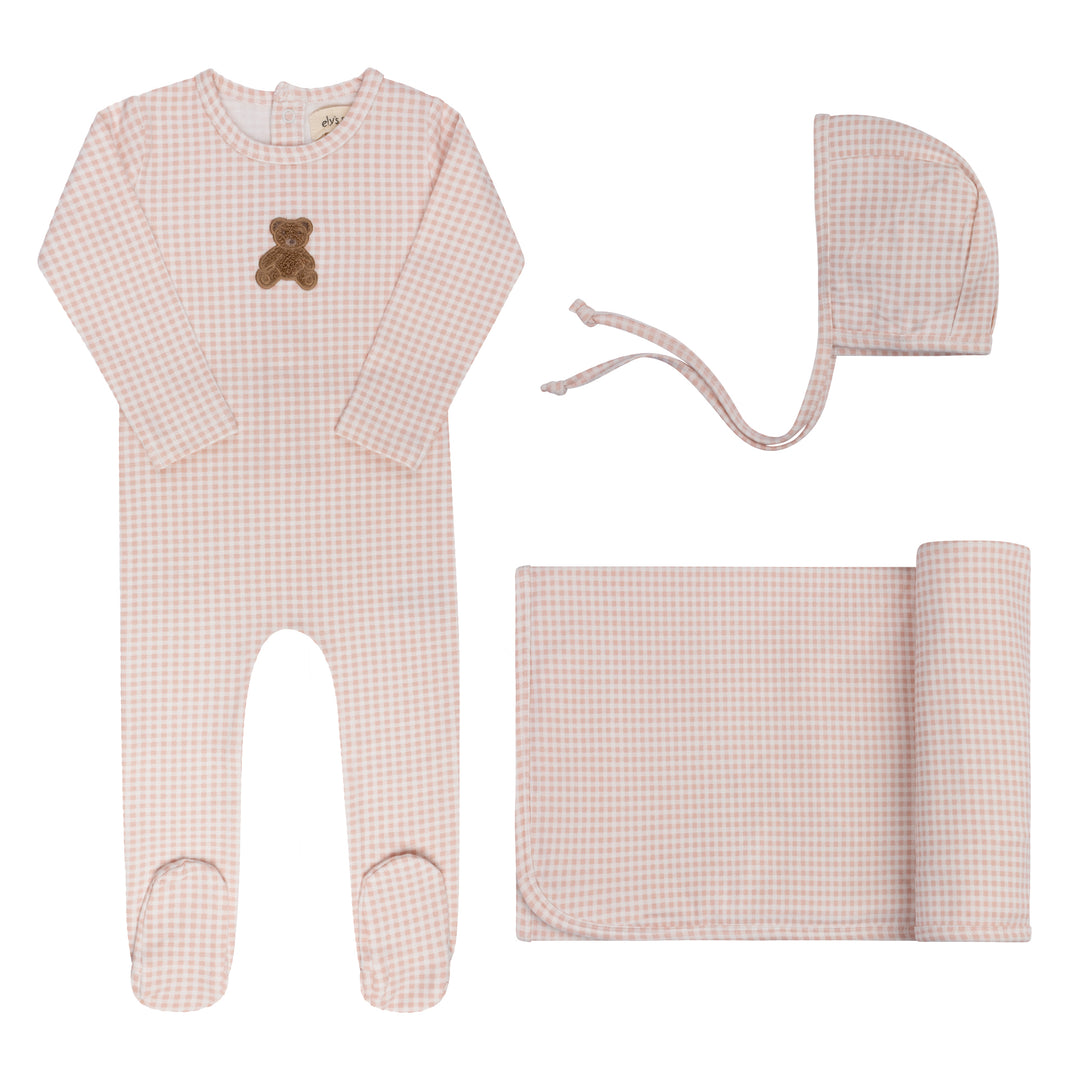 AW26-0035-GBG Gingham Teddy Collection Take Me Home Set  - Pink