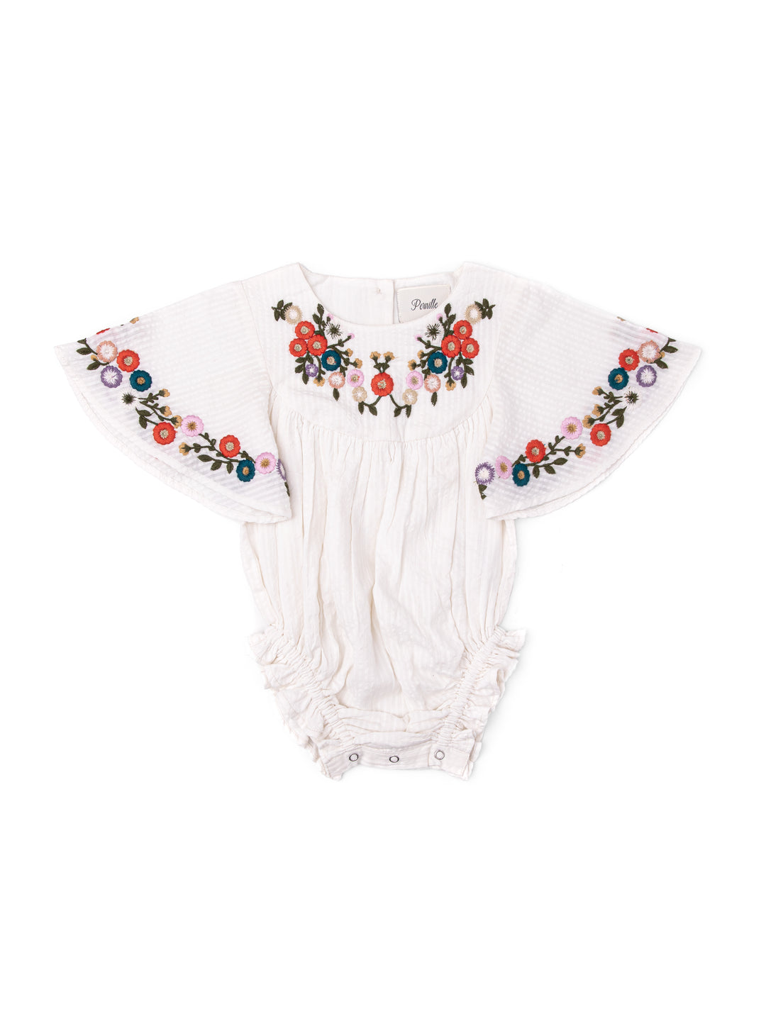 CHRISTINA BABY ROMPER-IVORY EMBROIDERED MULTI COLOURED FLOWER