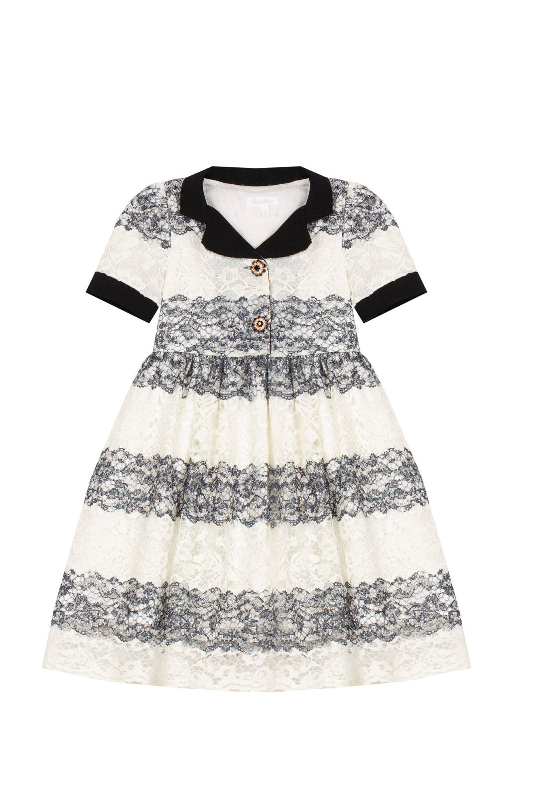 VET4333525 VESTIDO - KIDS GIRL PARTY BLACK & IVORY  - ECRU/BLACK