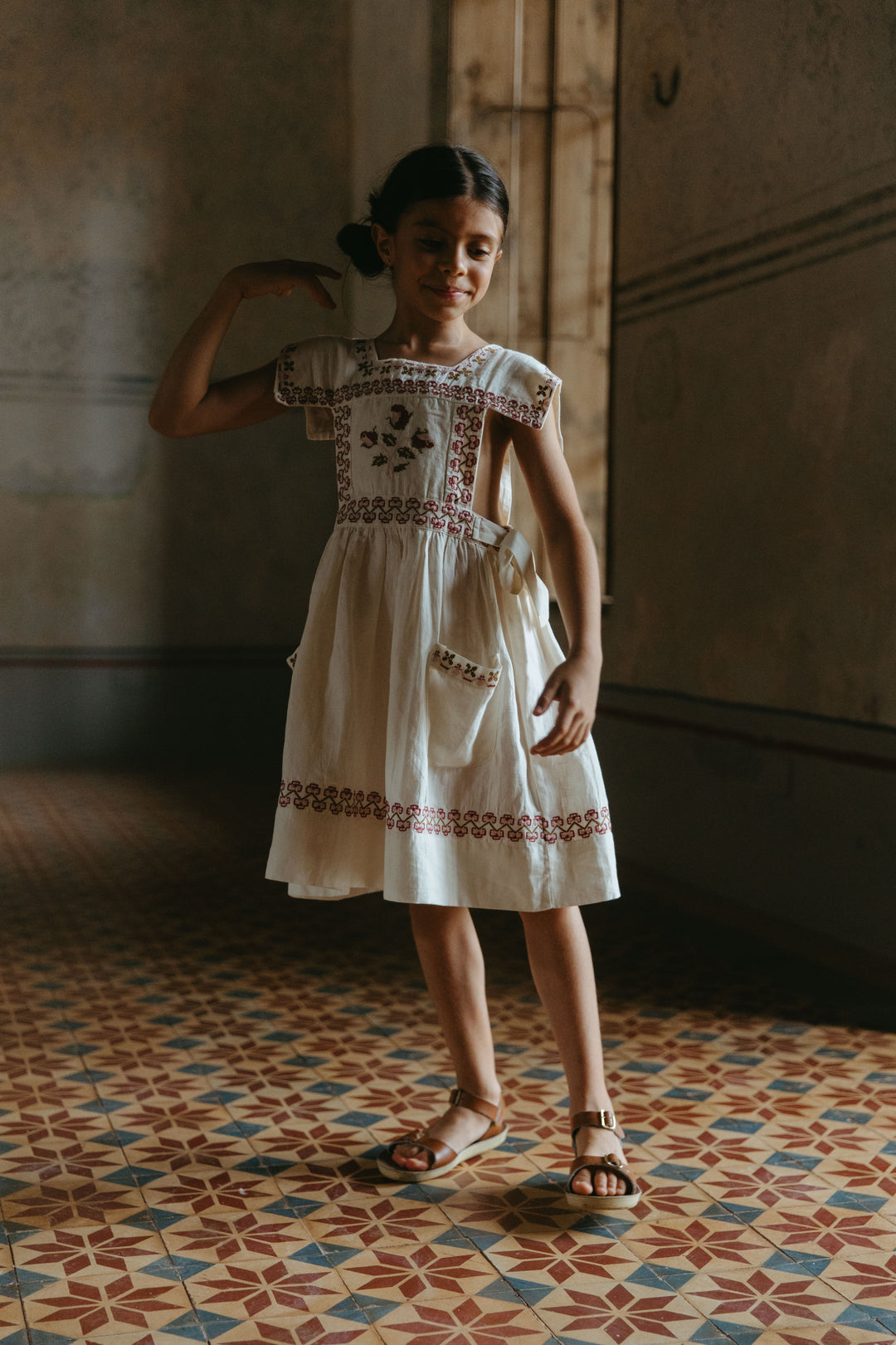 Polly Pinafore Dress in Antique White