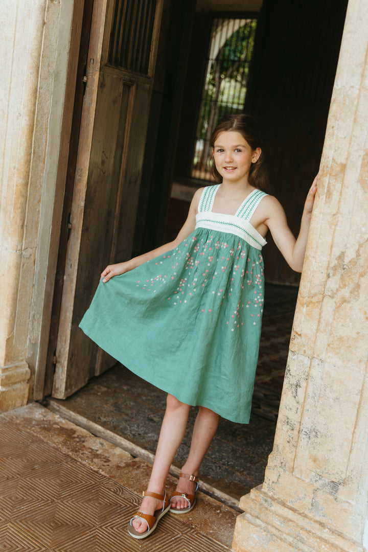 Sienna Dress in Linen Peridot Green