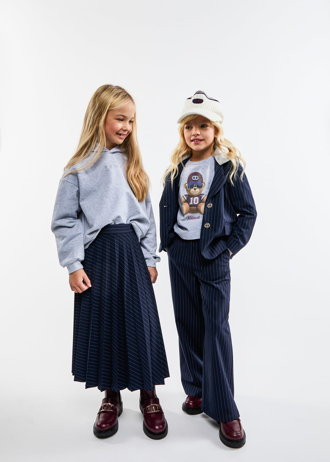 252GJ2043-LONG PLEATED SKIRT-CLASSIC BLUE/STRIPE OFF WHITE