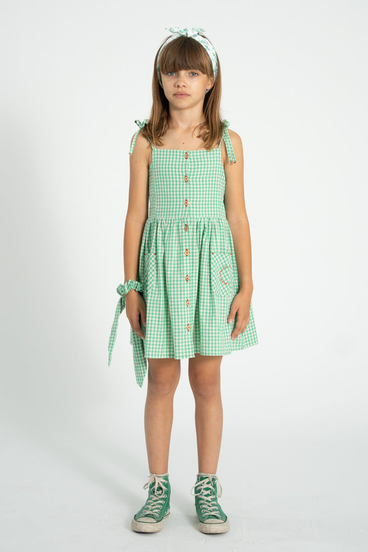 SS26.MN2610A-SHORT DRESS - GREEN ECRU CHECKERED