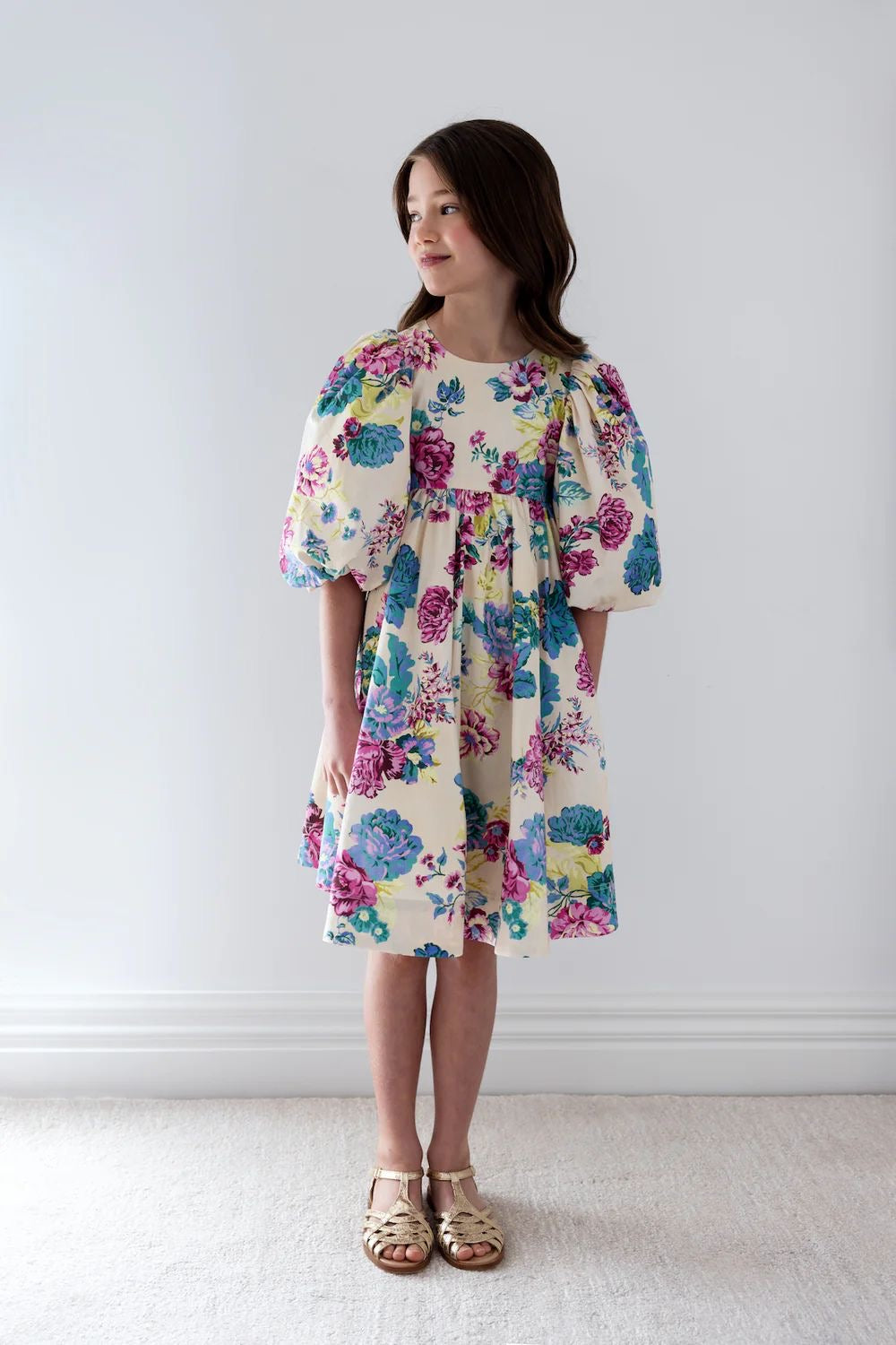 1387B-ELBOW SLV JEWEL PRINT POPLIN DRESS