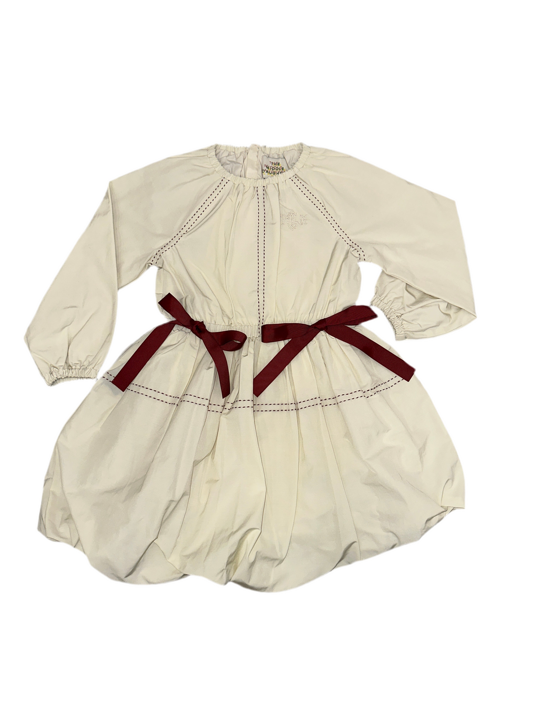 PROSPERITY DRESS-IVORY AND MAROON STITCHING