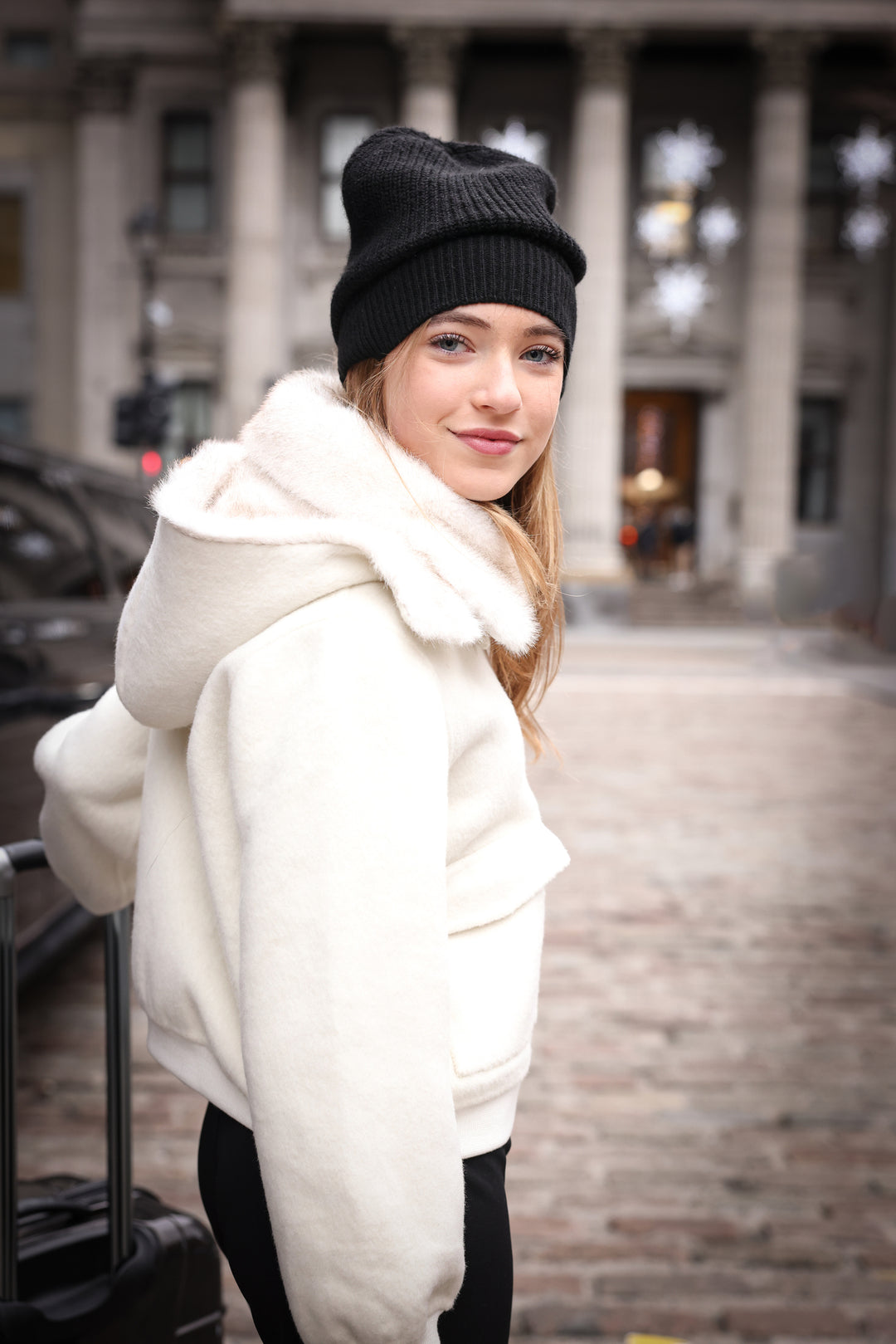 53681-Fur trim pocket Wool Bomber-Off White