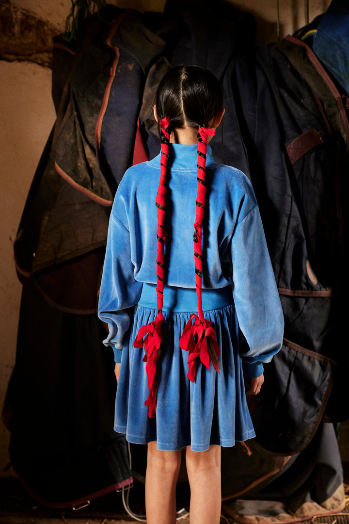 26201305 POSTCARD VELVET DRESS BLUE