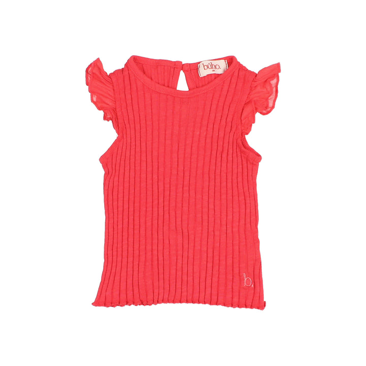 5609 RIB RUFFLE T-SHIRT-CORAL
