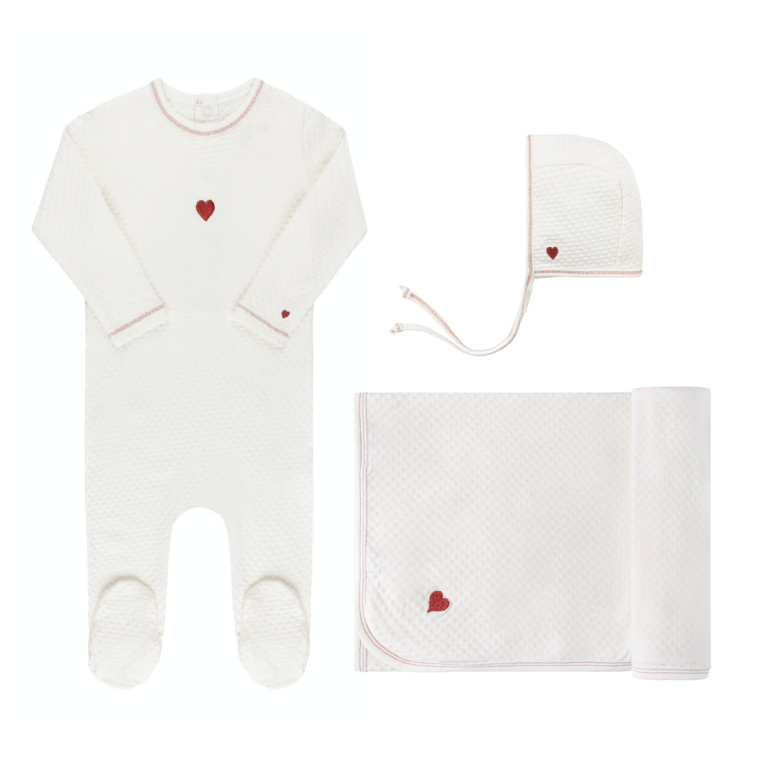 EmbroideredCollection- Heart/Ivory - Standard 3 Pc