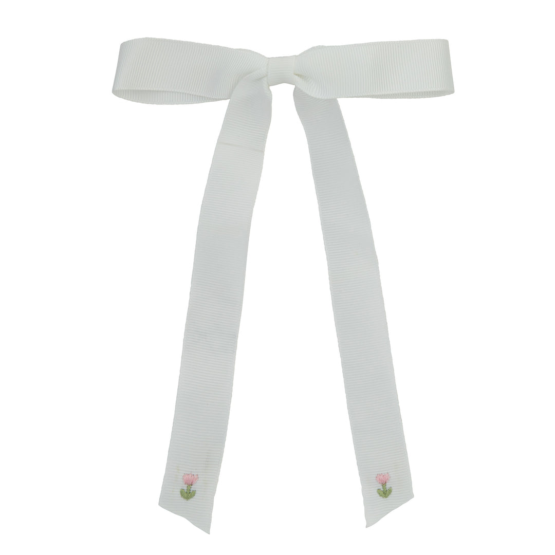 25S-Tulip embroidered long bow-White