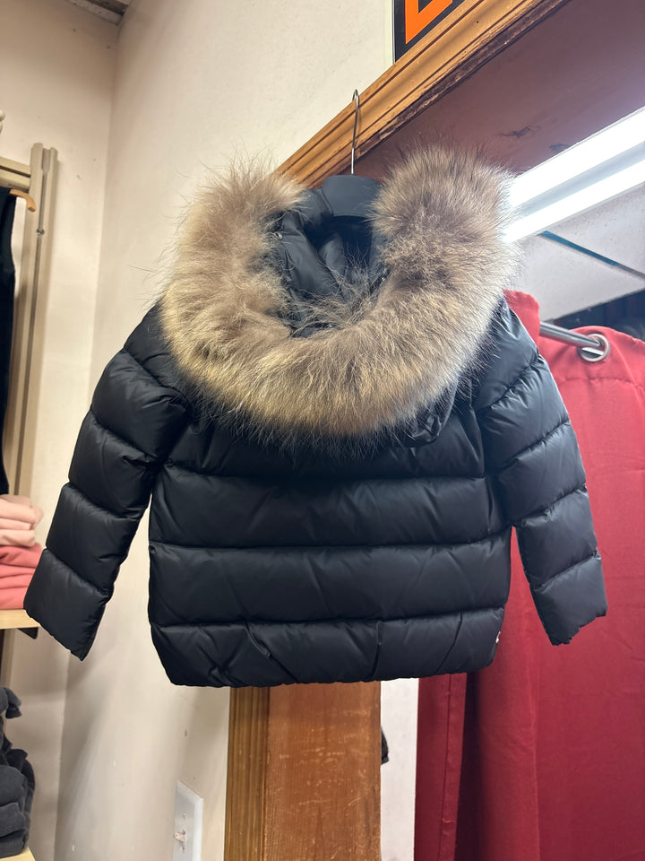 34000052D/2YO HOODED GIRL JACKET WITH DETACHABLE REAL FUR EDGE - BLACK