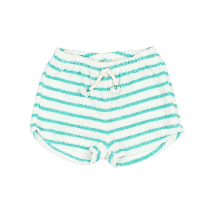 6951-TERRY STRIPES SHORTS-Pool Green