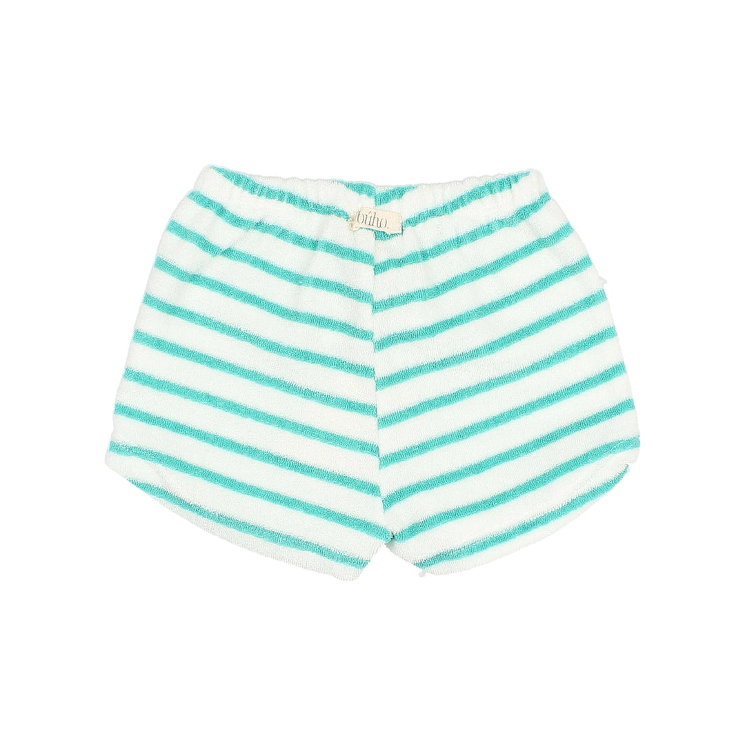 6951-TERRY STRIPES SHORTS-Pool Green