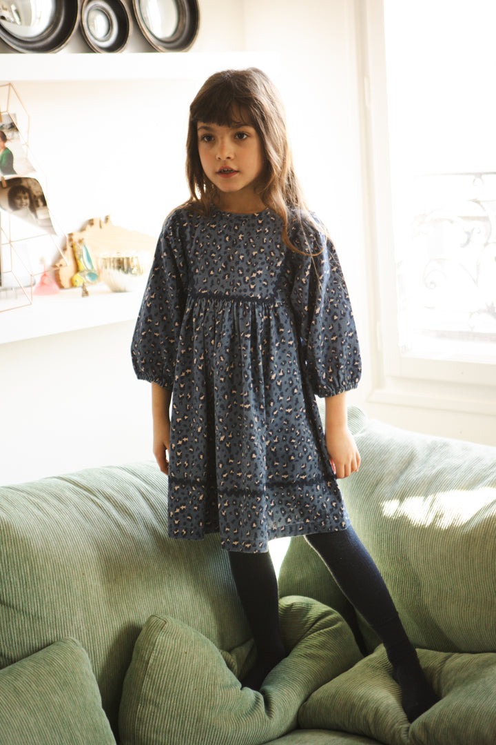 W261029 DRESS MAHANA LONG LIGHT DENIM LEOPARD - BLUE