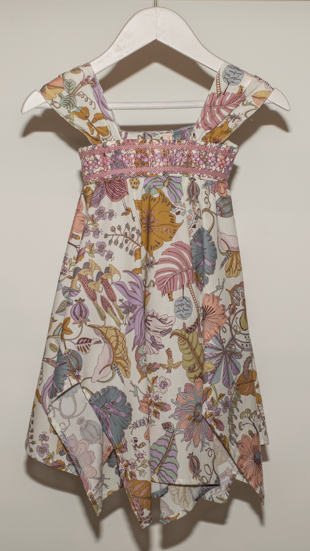 ASYMMETRIC STRAPPY HAND EMBROIDERED DRESS IN VIOLET LIBERTY FABRIC
