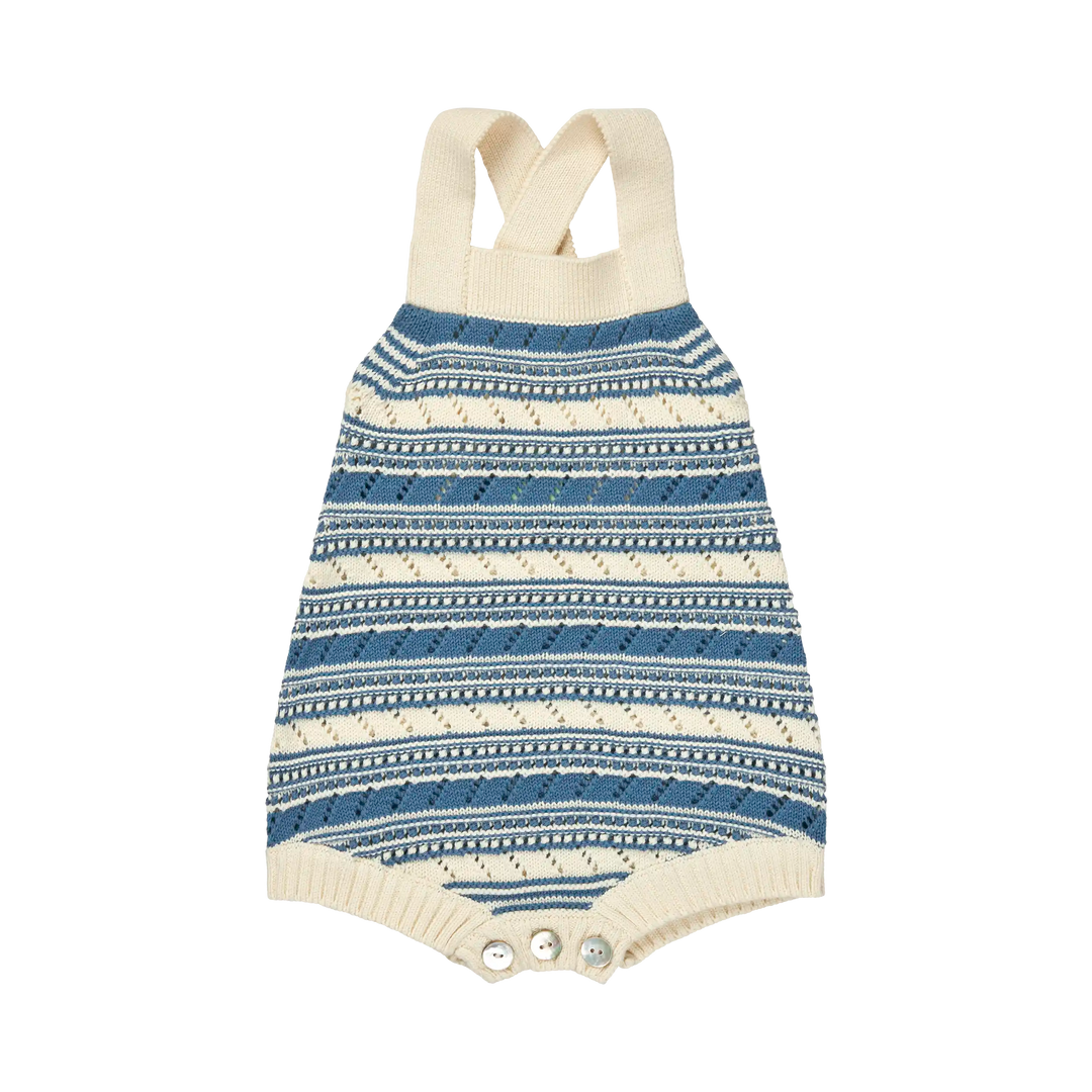 7125-BABY POINTELLE ROMPER-Ecru/Washed Indigo