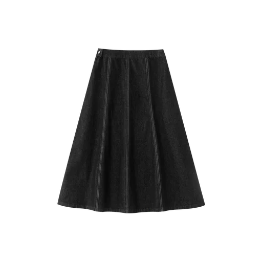 PANELED MIDI SKIRT-BLACK DENIM