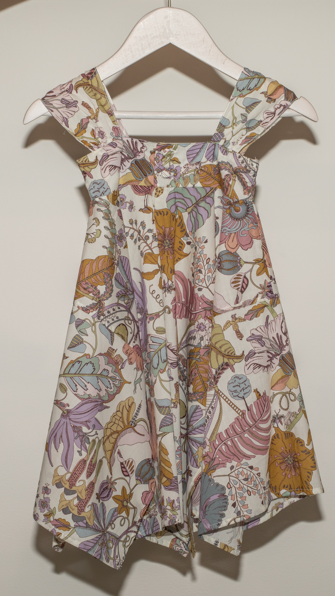 ASYMMETRIC STRAPPY HAND EMBROIDERED DRESS IN VIOLET LIBERTY FABRIC