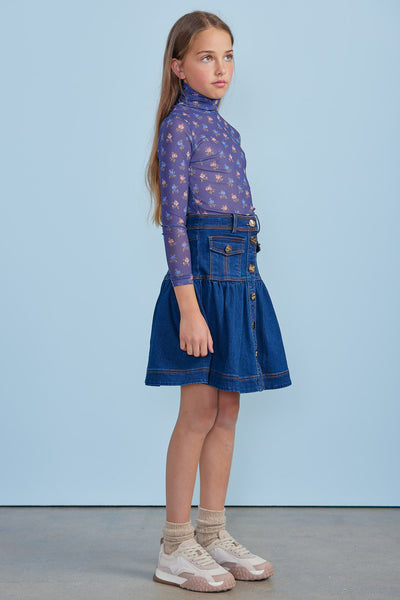 8094S-Denim Fit & Flare Skirt-Dark Indigo