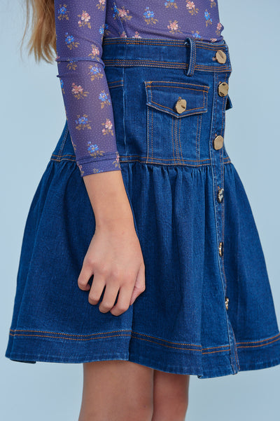 8094S-Denim Fit & Flare Skirt-Dark Indigo