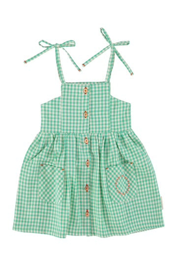 SS26.USAMN2615A-LONG DRESS - GREEN ECRU CHECKERED