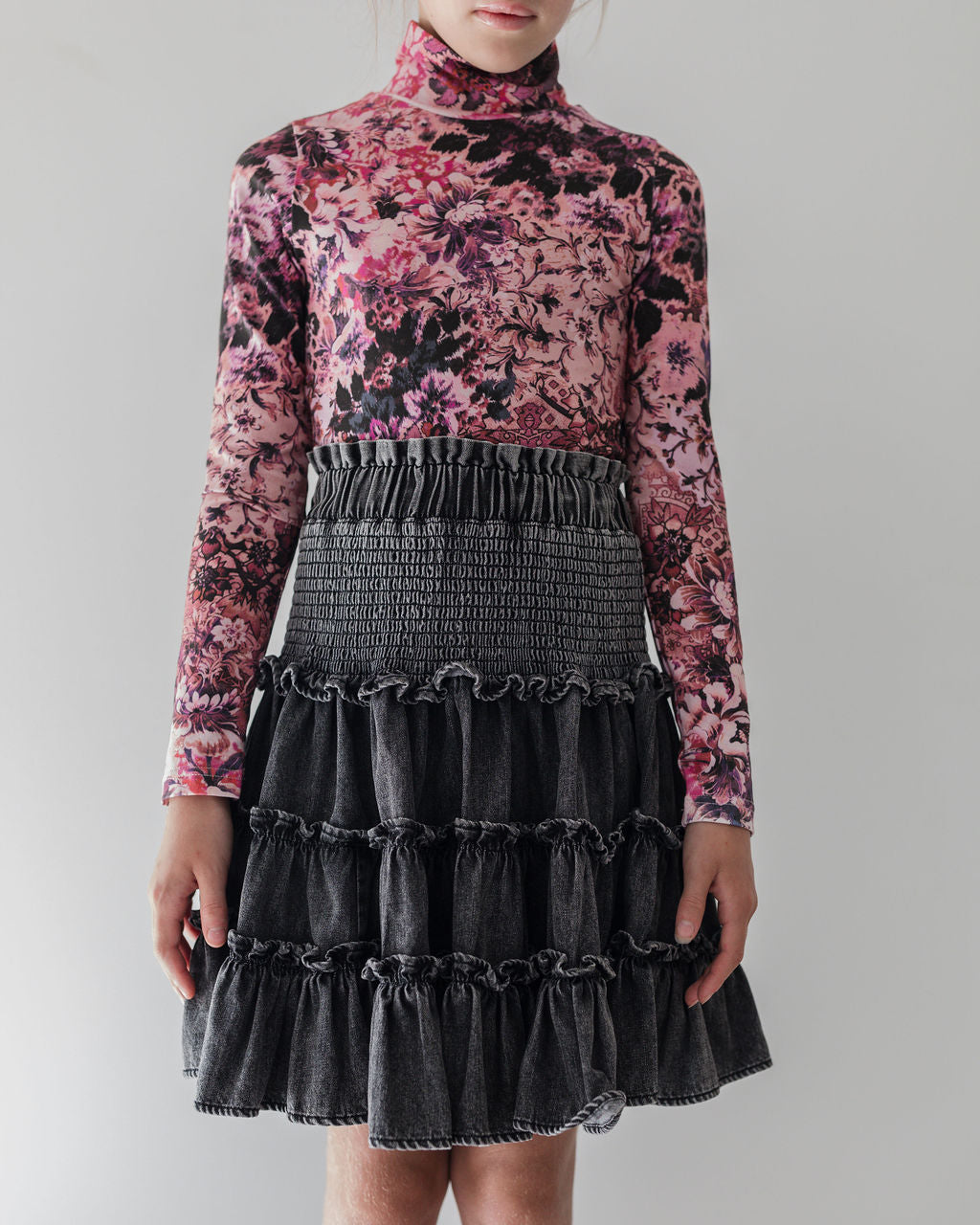 8124T-Blurred Floral Print Jersey Top-Blurred Floral Print