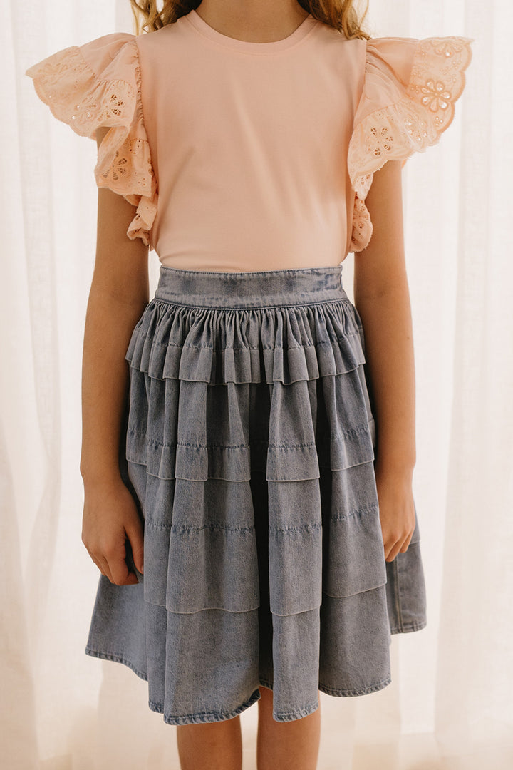 3081B-Chambray Pleated Skirt-Chambray