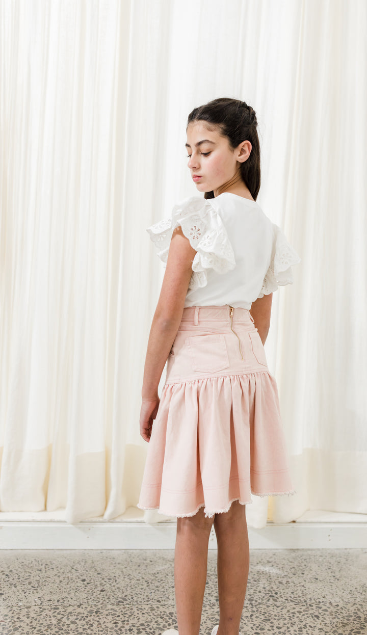 8143S-Denim Button Skirt-Blush