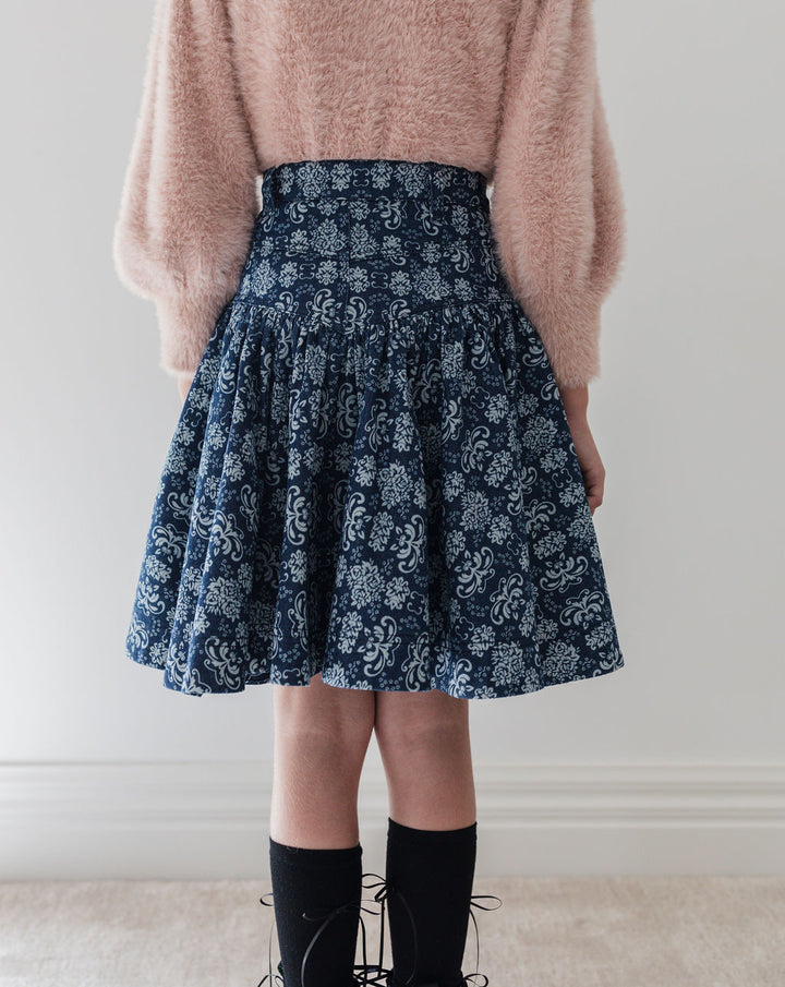 8182S-Fleur De Lis Short  Denim Skirt-Fleur De Lis Print