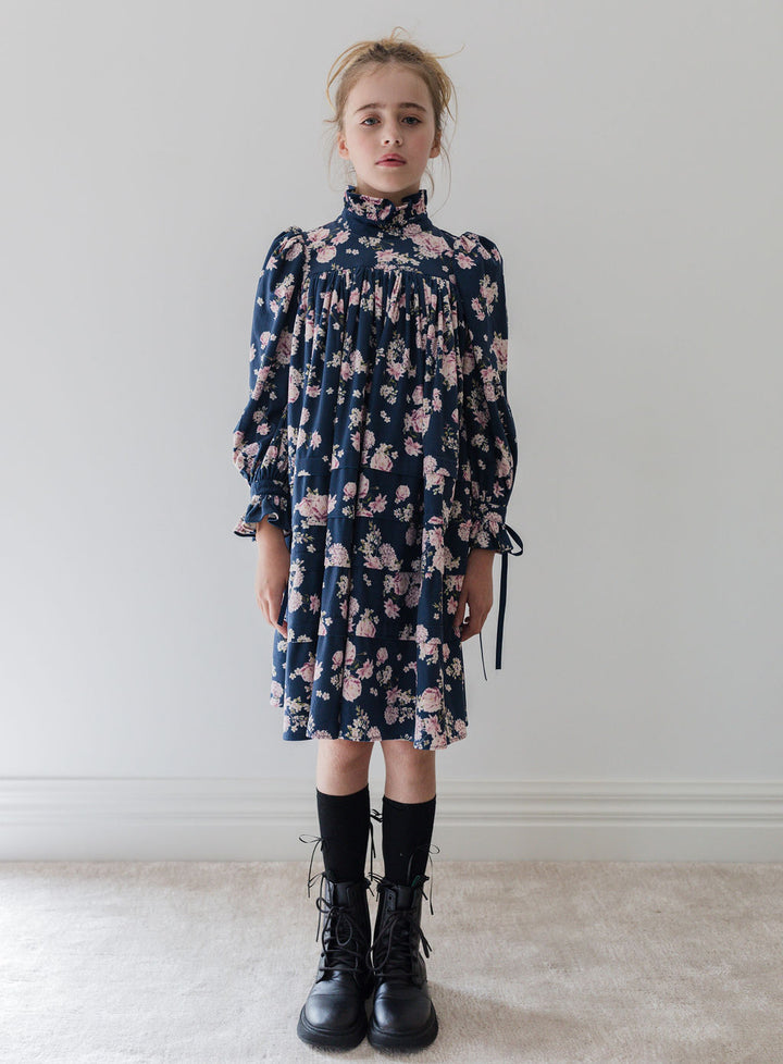 8187D-Lilac Floral Printed Cord Dress-Lilac Floral print