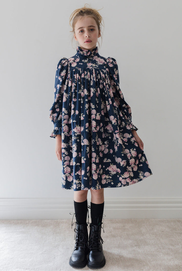 8187D-Lilac Floral Printed Cord Dress-Lilac Floral print